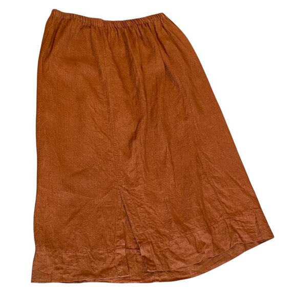 FLAX 100% Linen Midi Skirt Sz 3G/Generous Earthy Rust/Brown #330J - Picture 2 of 6
